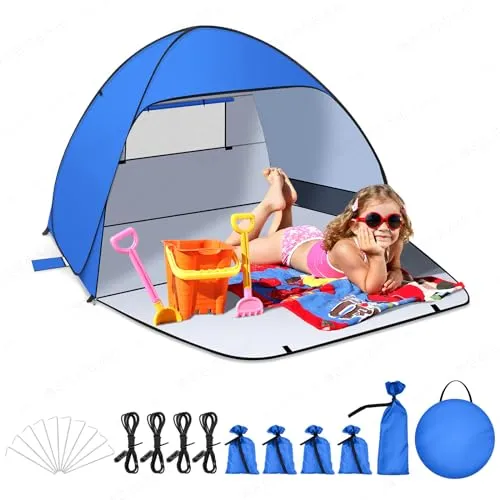 Jsdoin Strandmuschel Pop Up mit UV SchutzPop UpZelt Strandzelt,Koffertauglich Zelt für L (2-3) Personen/XL (3-4) Personen inkd. Wurfzelt Beach Tent für Camping Garten Familien mit Tragetasche