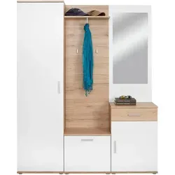 Mid.you Garderobe, Weiß, Eiche, Glas, Holzwerkstoff, 5-teilig, 1 Schubladen, 150x190x29 cm, Garderobe, Garderoben-Sets & Serien, Garderoben-Sets