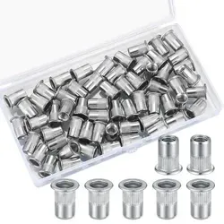 Nietmuttern Set 60 Stk Edelstahl M6 Flachkopf - Praktisches Set mit 60 Edelstahl-Nietmuttern M6 in Flachkopf-Design. Ideal für saubere Gewindeverbindungen, inklusive Aufbewahrungsbox für einfache Organisation und schnellen Zugriff. Perfekt für Profi- und Heimwerkerprojekte.