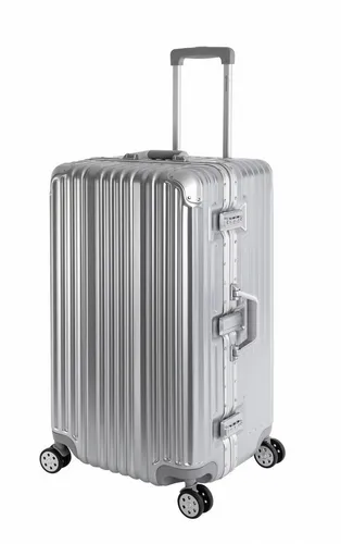 Travelhouse Hartschalen-Trolley London Sports Trunk, Silber - Koffer mit 4 leichten Doppelrollen und TSA-Zahlenschloss, ideal für sicheres Reisen. Hergestellt aus wasserabweisendem Polycarbonat für Langlebigkeit und Schutz.
