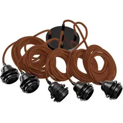 Hoopzi Pendelleuchte, Vintage Braun aus Naturmaterialien - Stilvolle Pendelleuchte für Innenräume, ideal für Vintage-Liebhaber. Vielseitig einsetzbar mit 5 Kabeln und farbigem Baldachin – ein echter Hingucker in jedem Raum!
