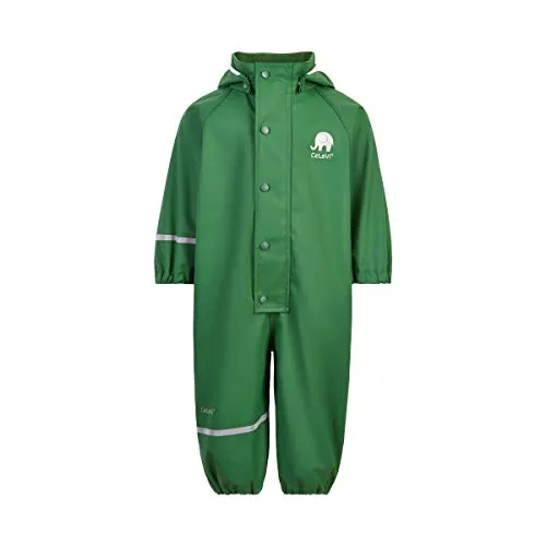 CELAVI Unisex Basic PU Rain Suit - Elm Green, Größe 70 - Regenmantel für Kinder, atmungsaktiv und wind- sowie wasserfest mit 5000 mm Wassersäule. Ideal für Outdoor-Aktivitäten, mit abnehmbarer Kapuze und reflektierenden Streifen.