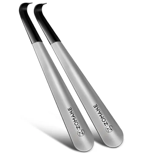 ZOMAKE Schuhlöffel Lang 42cm,Langer Schuhanzieher Metall,Lange Schulöffel Edelstahl Stabil(2er Silber A)