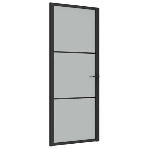 vidaXL Innentür 83x201,5 cm - Stilvolle Glastür in Schwarz - Türen - Robuste Innentür aus gehärtetem Glas und Aluminiumrahmen, bietet Sichtschutz und modernes Design für dein Zuhause.