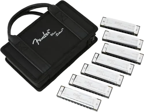 Fender Blues Deluxe 7 pack with case - Mundharmonikas Set mit 7 Tonarten (C, D, E, F, G, A, Bb) und schützendem Koffer, ideal für Musiker, die Vielfalt und Qualität suchen.