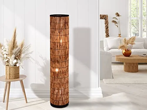 meineWunschleuchte Stehlampe mit Rattan Lampenschirm, 120cm - Standleuchte & Deckenfluter, elegante Rattanoptik und Fußschalter für bequemes Ein- und Ausschalten, ideal für Wohnräume.