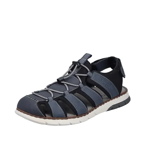 Rieker Herren Trekking Sandale blau - Bequem und sportlich - Klassische Sandalen mit Klettverschluss und Schnellverschluss, ideal für warme Tage. Das Antistress-System sorgt für optimalen Komfort und Dämpfung.