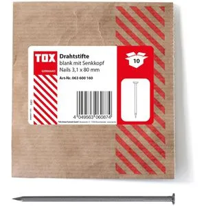 Tox Nägel 063600160, 3,1 x 80mm, blank, glatt, Senkkopf, DIN 1151, 10 Stück