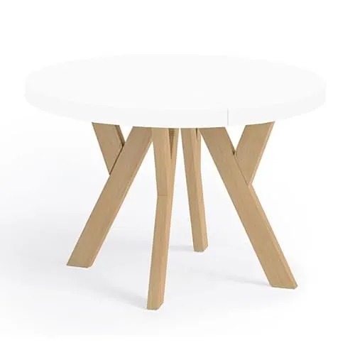 Dekori Möbel Runder Ausziehbarer Tisch Pero - Esszimmertisch im Loft-Stil mit Holzbeinen, ausziehbar von 90 cm auf 220 cm für flexible Nutzung und gemütliche Zusammenkünfte.