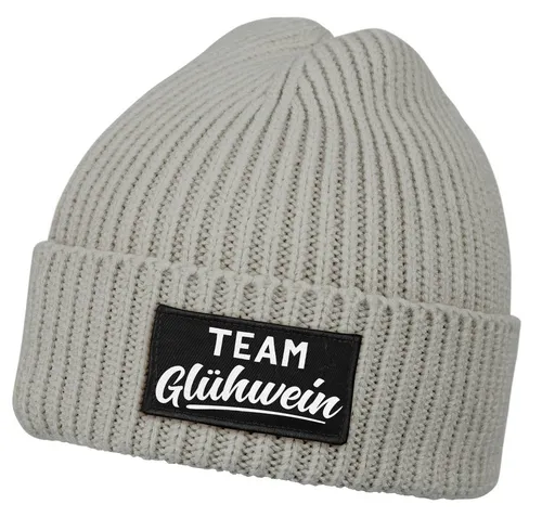 MoonWorks Strickmütze Damen Beanie mit Patch Strickmütze mit Spruch Team Glühwein Aufdruck