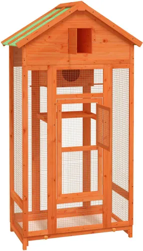 vidaXL Voliere Braun 91,5x53x170 cm aus massivem Kiefernholz - Vogelkäfige mit wasserfestem Dach, ideal für den Außenbereich, schützt vor Raubtieren und bietet viel Platz für Aktivitäten.