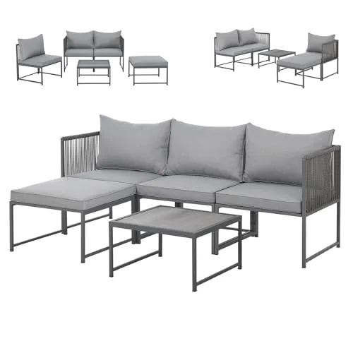 SVITA DETROIT Polyrattan Gartenlounge Modular Ecksofa mit Tisch und Kissen - Moderne Gartenmöbelgarnitur für bis zu 4 Personen. Wetterbeständig, modular und inklusive bequemer Kissen. Ideal für entspannte Stunden im Freien.
