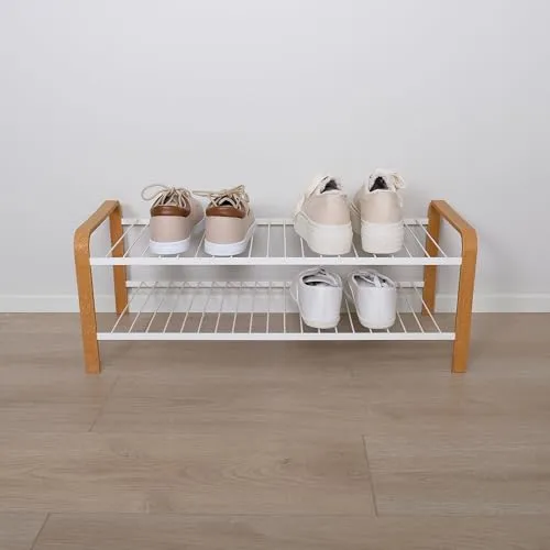 LM 391 Schuhregal aus Öko-Holz, ideal für Eingangsbereiche, Flur,Schrank und Platzsparende Aufbewahrungs- für Schuhregale - (2 Ebenen, Holz-weiß)