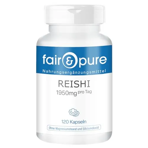 Fair & Pure Reishi 1950mg pro Tagesdosis, 120 Kapseln, Ganoderma lucidum, veganes Nahrungsergänzungsmittel ohne Zusätze, in Deutschland hergestellt