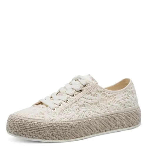 Tamaris Damen Klassische Ballerinas - Damen-Ballerinas mit TOUCHit-Fußbett für optimalen Komfort, klassisch elegant in Ivory MACRAMEE, perfekt für jeden Anlass.