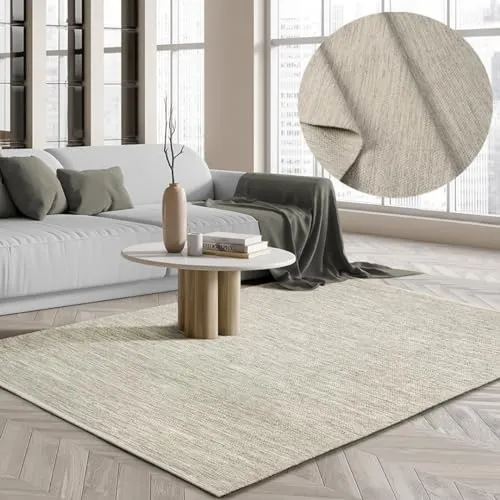 Boho Natur Wollteppich 250 x 350 cm - Handgewebter Wollteppich im skandinavischen Boho-Look, aus natürlichen Materialien für langlebige Schönheit und vielseitige Gestaltungsmöglichkeiten.