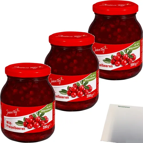 Jeden Tag Wild Preiselbeeren 3er Pack 3x390g Glas usy Block
