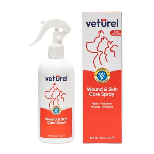 Veturel Hautpflege für Hunde und Katzen | 300 ml Wund- und Hautpflegespray | Spray zur Linderung von Juckreiz und Haarleckproblemen (300 ml)