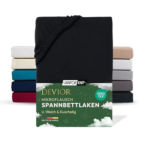 Devior Mikroflausch Winter Spannbettlaken, Schwarz, 140x200-160x200 cm – Flauschig weich & wärmend – Mikrofaser mit 190 g/m²– Winter-Spannbetttuch für Topper & Matratzen – Oeko-TEX Zertifiziert