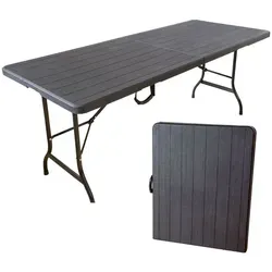 Klapptisch in Holzoptik schwarz, 180 x 75 cm, bis 150 kg belastbar - Vielseitiger Gartentisch, ideal als Beistelltisch oder Campingtisch. Mit robuster HDPE-Platte und Metallbeinen, platzsparend klappbar und pflegeleicht.