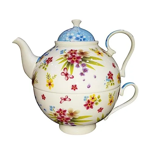 Jameson & Tailor Tea for One Brillantporzellan (bunte Blumen & Türkis)