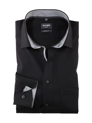 OLYMP Businesshemd Luxor modern fit schwarz 39 - Business- & Abendmode für Herren, bügelfreies Design aus 100% Baumwolle mit modischem Kentkragen und normaler Armlänge für eleganten Komfort.