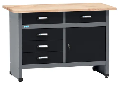 KÜPPER Werkbank 12049, 5 Schubladen, 1 Tür - Robuste Werkbank mit 300 kg Traglast und 30 mm Buchenarbeitsplatte, ideal für Werkstätten und Hobbyräume.