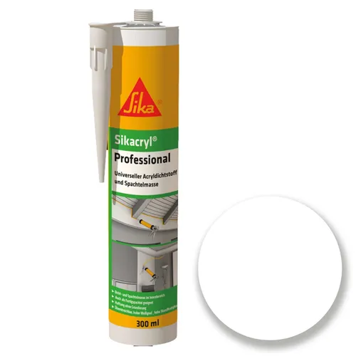 Sika Maleracryl Sikacryl Professional weiß 300ml - Spachtelmassen: Vielseitiger Acryldichtstoff für Risse und Fugen, ausgezeichnete Verarbeitung, geruchneutral und lösemittelfrei, ideal für Innenanwendungen.
