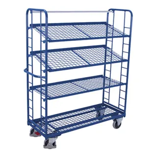 VARIOfit Etagenwagen sw-540.212 - Robuster Etagenwagen mit 4 verstellbaren Böden, ideal für Lager und Werkstatt. Hohe Tragkraft von 250 kg und praktische Lenkrollen mit EasySTOP Zentralbremse für sicheren Transport.