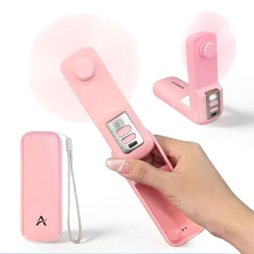 LIBERATECH Handventilator tragbar USB wiederaufladbar LED Anzeige Nachtlicht klappbar leicht leise Akku lang 20 Stunden Reise Camping Büro Schreibtisch Outdoor Sommer Geschenk