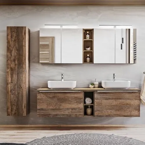 Lomadox Badmöbel Komplett Set Vintage Oak Eiche, 180cm
