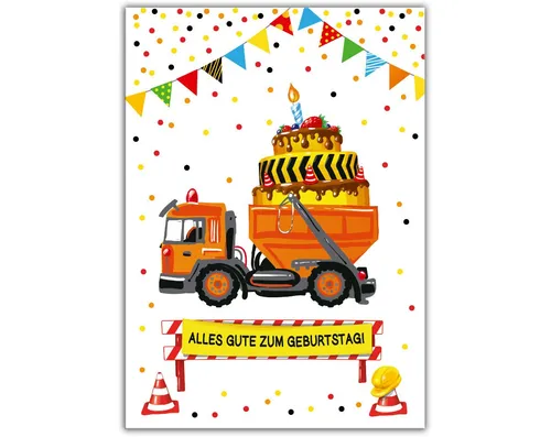 Produktbild JUNAPACK Glückwunschkarte Geburtstagskarte Kinder Grusskarte für Geburtstag A4 Klappkarte XXL, Große A4 Geburtstagskarte Baustelle – Stabil, hochwertig, bunt