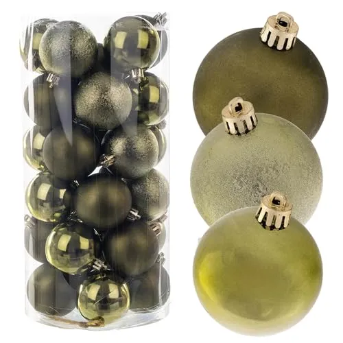 KADAX Weihnachtskugeln aus Kunststoff, Set aus 30 Kugeln, Christbaumkugeln, Weihnachtsbaumkugeln, Baumkugeln, Christbaumschmuck, Weihnachtsdeko (Oliv)