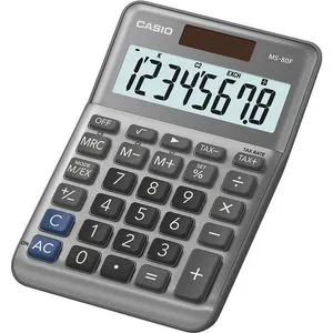 CASIO Tischrechner MS-80F - Kompakter 8-Funktions-Rechner mit Steuer- und Währungsumrechnung, ideal für Büro und Studium
