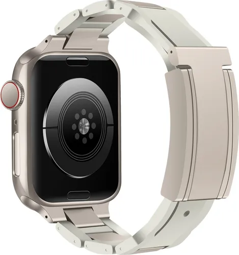 Für Apple Watch Series 10 46mm / 9 8 7 45 / 6 SE 5 4 44mm Design Magnetschnalle Edelstahl Armband Beige
