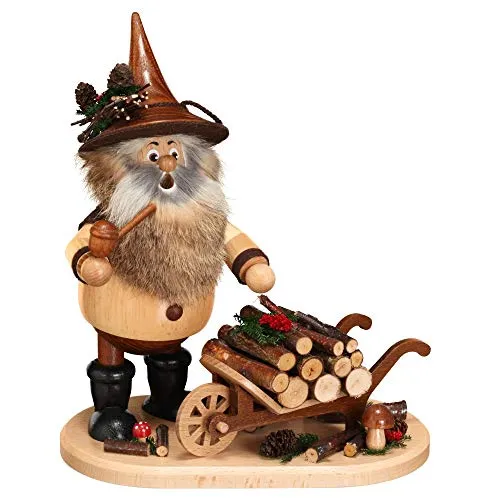 Drechselwerkstatt Uhlig Räuchermännchen Wichtel mit Schiebock - 25cm - Weihnachtlicher Zierschmuck, handgefertigter Räuchermann aus dem Erzgebirge mit nostalgischem Charme und besonderem Schiebock-Design.