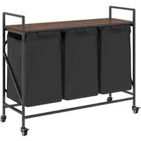 vidaXL Wäschekorb 3 Fächer mit Rollen - Braune Eiche - Wäschesammler mit 3 ausziehbaren Wäschesäcken und robusten Rollen für mühelosen Transport. Ideal zur effizienten Wäschesortierung und Aufbewahrung von Toilettenartikeln.