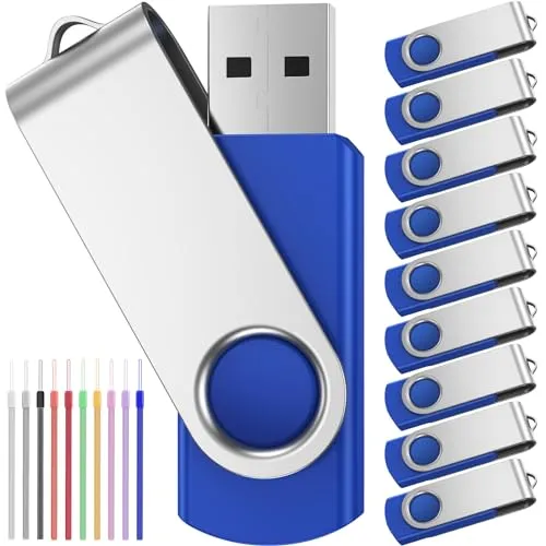 FEBNISCTE USB Sticks 16GB 10 Stück Speichersticks -Einklappbarer 16 GB Memory Stick 10er Pack Flash Drives Daten-Speicherung - Blau Pendrive Schwenker USB-Flash-Laufwerk mit Seil für Geschenk