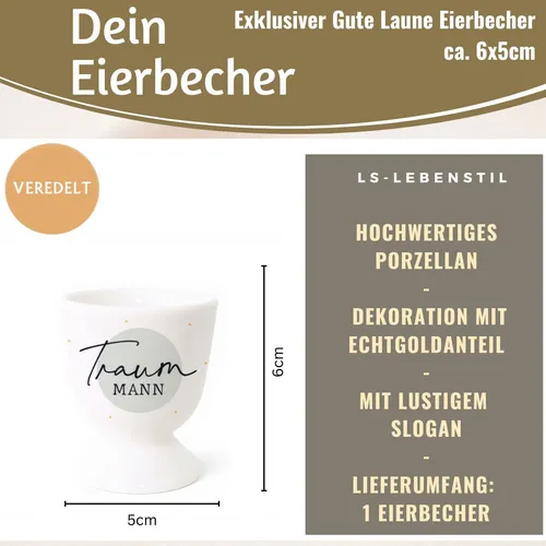 Gute Laune Eierbecher ❗Echt-Gold❗Porzellan Eierständer Eierhalter Lustig Spruch