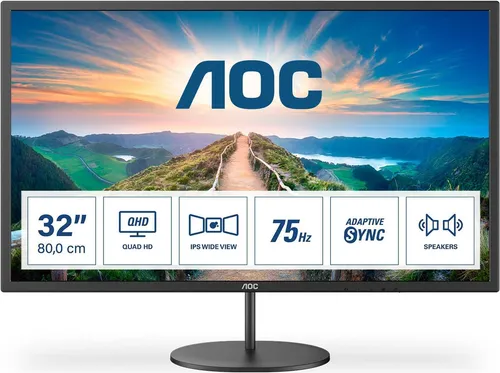 AOC Q32V4 Monitor 80 cm (31,5 Zoll) QHD - IPS-Panel, HDMI & DisplayPort, integrierte Lautsprecher für optimales Entertainment