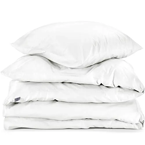 herzbach home Mako-Satin Bettwäsche | 100% Baumwolle | atmungsaktiv & kuschelig weich | Uni einfarbig | Set 2 teilig - 135 x 200 cm + 80 x 80 cm (weiß)