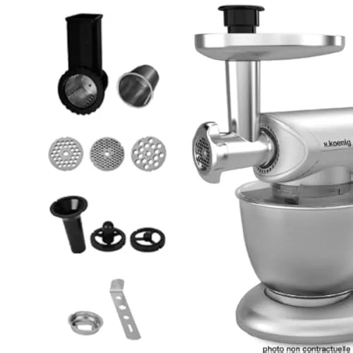 H.Koenig AC8 Zubehör KM80 - Fleischwolf Aufsatz für Küchenmaschinen, mit 3 Lochscheiben und vielseitigem Cookie-Set