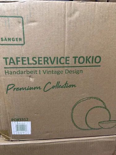 Sänger Teller Set Tokio 12 tlg - Steingut Geschirrset für 4 Personen, elegantes Design in Dunkelblau mit schwarzen Akzenten, handgefertigt und spülmaschinengeeignet