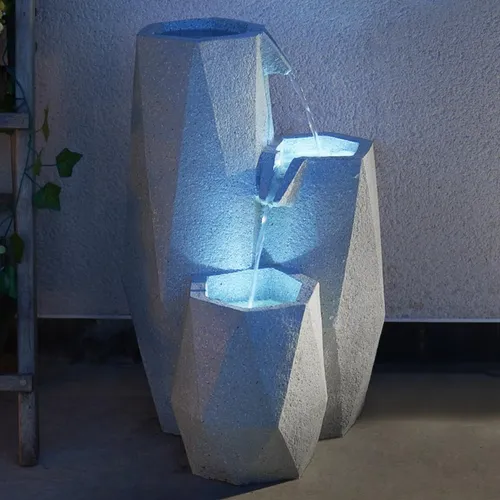 Festive Lights Solar White Serenity Cascading Brunnen LED Wasserspiel, SL122 - Wasserspiele mit elegantem Steineffekt und LED-Beleuchtung, ideal für Innen- und Außenbereich. Hybridbetrieb durch Solar oder Netzanschluss für maximale Flexibilität und ganzjährige Nutzung.