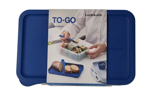 Lunchbox 3 in1 Brotdose 3 Fächern mit Messer Gabel Löffel blau
