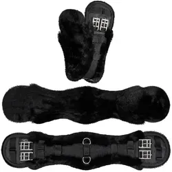 Equinate Sattelgurt Luke mit synthetischem Lammfell - 70cm Schwarz - Zubehör für Sattel- & Zaumzeug, anatomischer Kurzgurt mit breitem Schnitt für optimale Druckverteilung und besonders anschmiegsamem, waschbarem Lammfell.