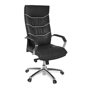 AMSTYLE Bürostuhl Echt-Leder schwarz - Verstellbarer Chefsessel mit Kopfstütze - Bürostuhl aus echtem Rindsleder mit hoher Rückenlehne und Anti-Schock-Funktion für mehr Komfort. Ideal für das Home Office oder das Büro.