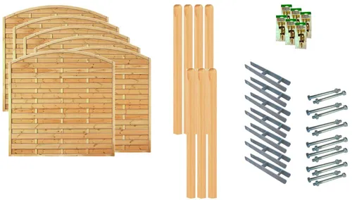 Tetzner & Jentzsch Dichtzaun Madison 4, Set mit 6 Elementen - Stabiler Dichtzaun aus kesseldruckimprägniertem Massivholz, ideal für den Garten. Mit 6 robusten Elementen und 7 Pfosten bietet er optimalen Sichtschutz und Langlebigkeit.