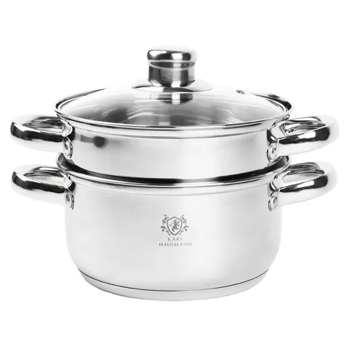 Edelstahl Dampfgarer mit Glasdeckel – 2 Ebenen – 2,1L für alle Herdarten