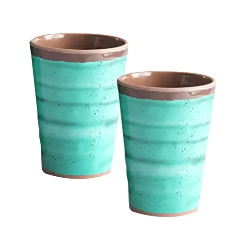 Melamin Camping Becher - 2 Stück jeweils 400ml - grün-braun Trinkbecher Kaffeetasse Kaffeebecher Tasse - Outdoor